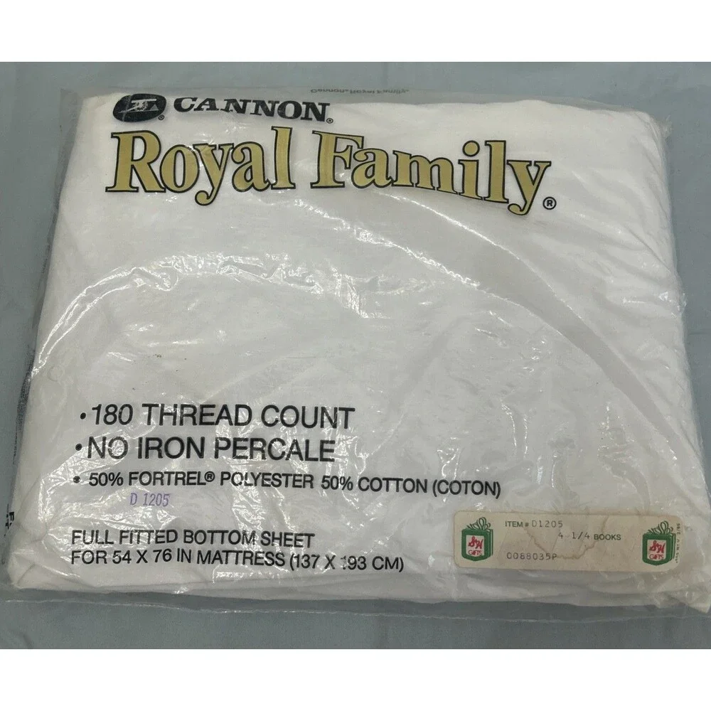 Vintage 70’s CANNON Royal Family Full Fitted Bottom White Sheet Made in USA NWT